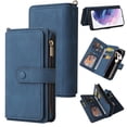 thumbnail image 1 of for Samsung Galaxy S21 FE Wallet Case, Classic PU Leather Wrist Strap PU Leather Kickstand Card Slots Heavy Duty Protection Zipper Pocket Rugged Phone Case Cover for Samsung Galaxy S21 FE, Blue, 1 of 10