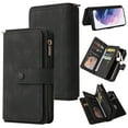 thumbnail image 1 of for Samsung Galaxy S21 FE Wallet Case, Classic PU Leather Wrist Strap PU Leather Kickstand Card Slots Heavy Duty Protection Zipper Pocket Rugged Phone Case Cover for Samsung Galaxy S21 FE, Black, 1 of 10