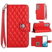 for Samsung Galaxy S21 FE Wallet Case, Elegant Card Holder Cash Slot PU Leather Kickstand Wrist Strap Wallet Shockproof Protective Flip Women Girls Case Cover for Samsung Galaxy S21 FE, Red