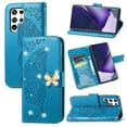 thumbnail image 1 of Samsung Galaxy S21 FE Wallet Case, Mantto Bling Butterfly Flower PU Leather Flip Phone Cover Credit Cards Slot Shockproof Protective Kickstand Case for Samsung Galaxy S21 FE, Blue, 1 of 13