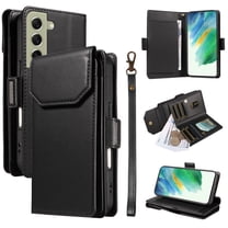 For Samsung Galaxy S21 FE Wallet Case, [RFID Blocking 11 Card Slots & 2 Cash Pockets] [Kickstand] [Wrist Strap] [Magnetic Closure] Soft PU Leather Shockproof Protective Flip Case,Black