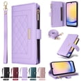 thumbnail image 1 of for Samsung Galaxy S21 FE Wallet Case with RFID Blocking Card Holder, Kickstand Feature PU Leather Case with Adjustable Crossbody & Short Lanyard Magnetic Clasp Zipper Pocket Flip Cover,Purple, 1 of 9
