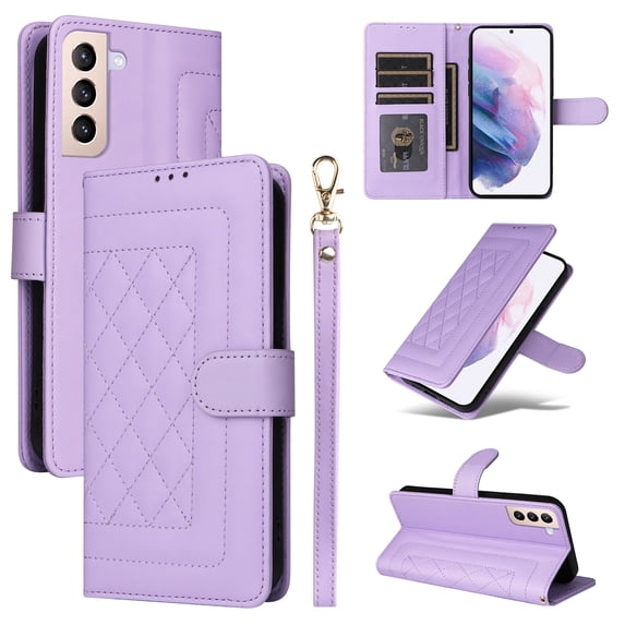 for Samsung Galaxy S21 FE Wallet Flip Case, Classic PU Leather Card Slots with Lanyard Magnetic Closure Kickstand Drop Protective Soft TPU Inner Case Cover for Samsung Galaxy S21 FE, Purple
