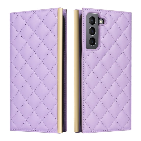 For Samsung Galaxy S21 FE Wallet Phone Case,PU Leather Folio Flip Kickstand,With Wrist Strap&Shoulder Strap,Card Slots,Shockproof Rugged Anti-fall Crossbody Phone Case Cover,Purple