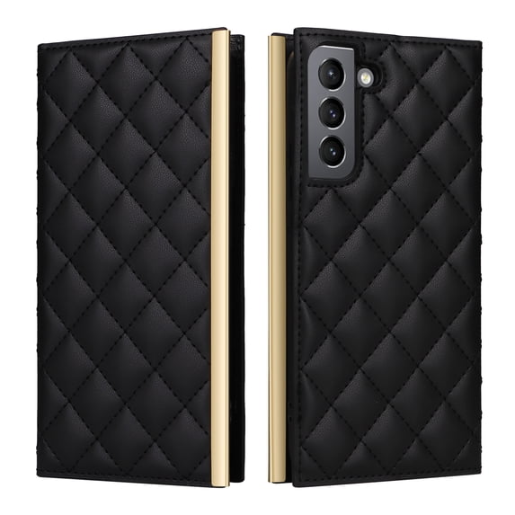 For Samsung Galaxy S21 FE Wallet Phone Case,PU Leather Folio Flip Kickstand,With Wrist Strap&Shoulder Strap,Card Slots,Shockproof Rugged Anti-fall Crossbody Phone Case Cover,Black