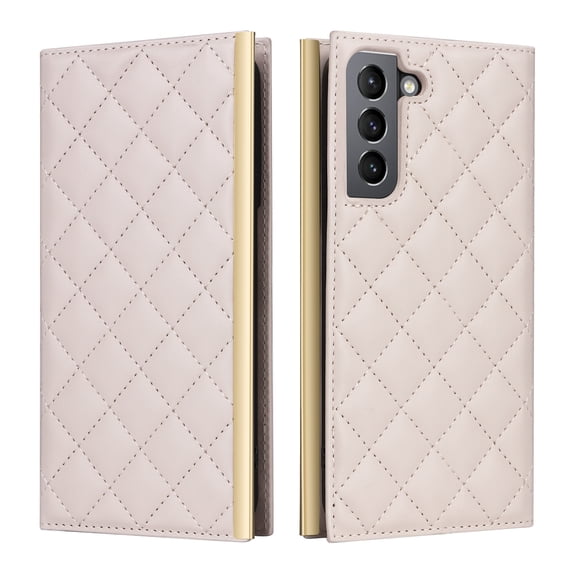 For Samsung Galaxy S21 FE Wallet Phone Case,PU Leather Folio Flip Kickstand,With Wrist Strap&Shoulder Strap,Card Slots,Shockproof Rugged Anti-fall Crossbody Phone Case Cover,White
