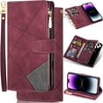 thumbnail image 1 of for Samsung Galaxy S21 Matte Suede Leather Phone Case Wallet Handbag, Patchwork Folio Flip Cover Kickstand Zipper Pocket Pouch, 2 Layered Card Holder Slot, Magnetic Buckle, Wrist Rope, 1 of 8
