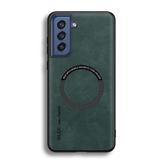 for Samsung Galaxy S21 PU Leather Case, Vintage Compatible with MagSafe and Wireless Charging Slim Fit-Drop Scratch Resistant Support Magnetic Car Mount Case Cover for Galaxy S21, Green