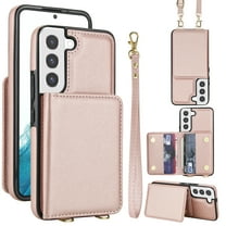 For Samsung Galaxy S21 Phone Case Wallet Card Holder,RFID Blocking PU Leather Back Magnetic Flip Kickstand Folio Case Wrist Lanyard & Crossbody Strap Protective Women Girls Cover,Rosegold
