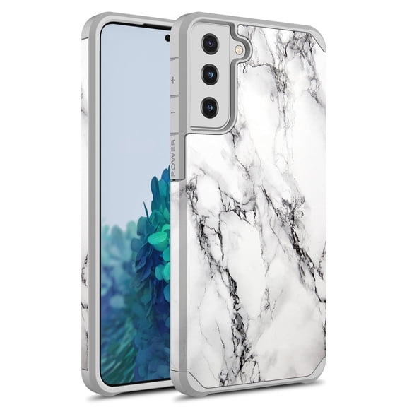 Samsung Galaxy S21 Plus 5G Case (6.8"), Rosebono Slim Hybrid Shockproof Hard Cover Graphic Fashion Colorful Skin Cover Armor Case for Samsung Galaxy S21+ 5G (White Marble)