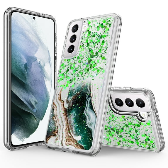 Samsung Galaxy S21 Plus 5G Phone Case, Rosebono Hybrid Bling Glitter Sparkle Epoxy Graphic Marble Colorful Silicone Skin Cover Armor Case for Samsung Galaxy S21 Plus 5G (Green)