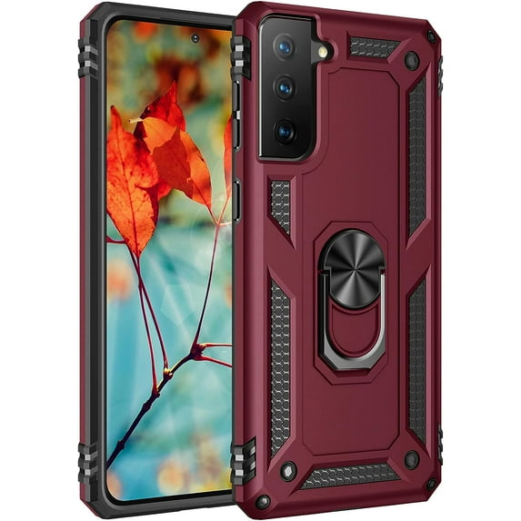Samsung Galaxy S21 Plus Case 360 Degree Rotating Holder Kickstand Military-Grade Dual Layer Hybrid Protective Shockproof Phone Case for Samsung Galaxy S21 Plus Wine