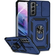 for Samsung Galaxy S21 Plus Case with Camera Lens Cover HD Screen Protector, Military-Grade Drop Tested Magnetic Ring Holder Kickstand Protective Phone Case for Samsung Galaxy S21+ Plus 5G Navy Blue