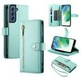 thumbnail image 1 of for Samsung Galaxy S21 Plus Case with Card Holder, Retro Premium PU Leather Shoulder Wrist Strap Zipper Kickstand Flip Cover Women Girl Wallet Phone Case for Samsung Galaxy S21 Plus, Mint, 1 of 9