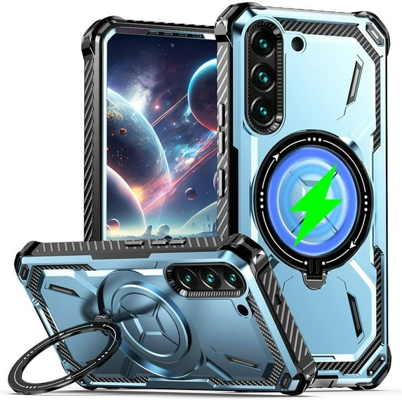 Samsung Galaxy S21+ Plus Case Compatible for Magsafe, Ultimate Protection Armor with Ring Holder Fit for Magsafe Wireless Charger Phone Case for Samsung Galaxy S21 Plus HJJ Blue