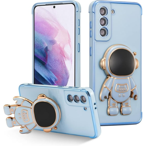 for Samsung Galaxy S21 Plus Case Cute 6D Astronaut Case with Stand Function Luxury Plating Case Cover Slim Fit Soft TPU Shockproof Bumper Protective Electroplated Case for Girls Boys,Blue