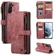 Samsung Galaxy S21 Plus Case,Dteck Magnetic Wallet Case Premium Durable PU Leather Zipper Pocket Card Holder Kickstand Phone Protective Cover for Galaxy S21+,Red