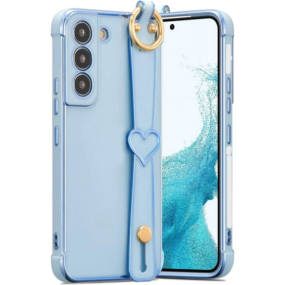 for Samsung Galaxy S21 Plus Case with Wristband Kickstand Plating Case Cover Slim Glossy Bling Phone Case Soft TPU Shockproof Bumper Case Luxury Electroplated Case，Blue