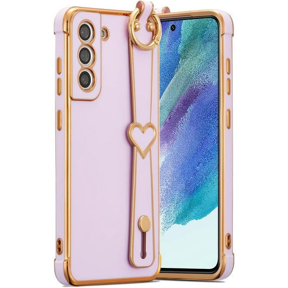 for Samsung Galaxy S21 Plus Case with Wristband Kickstand Plating Case Cover Slim Glossy Bling Phone Case Soft TPU Shockproof Bumper Case Luxury Electroplated Case,Purple