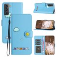 thumbnail image 1 of for Samsung Galaxy S21 Plus Lovely Cartoon Pattern Wallet Flip PU Leather Case, with Wrist Strap / Credit Card Slots / Photo Slot / Cash Pocket Kickstand Cute Phone Cover for Galaxy S21 Plus, Blue, 1 of 8