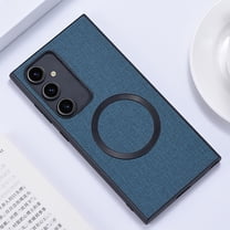 For Samsung Galaxy S21 Plus Matte Case [Compatible with Magsafe] Soft TPU Bumper   PU Leather Cloth Textured Back Ultra-Thin Business Shockproof Soft Drop Protective Case,Darkblue