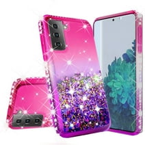 Samsung Galaxy S21 Plus/S21+ Case w/ TPU Screen Protector Liquid Quicksand Glitter Cute Bling Girls Women [Shock Proof] for Samsung Galaxy S21 Plus/S21+ - Pink/Purple