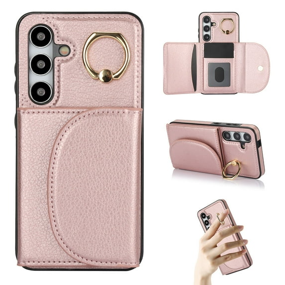 for Samsung Galaxy S21 Plus Wallet Case with Card Holder Women Men, Flip PU Leather Kickstand Shockproof Protective Phone Cover Magnetic Clasp 360 Rotation Ring Stand for Samsung S21 Plus, Rosegold