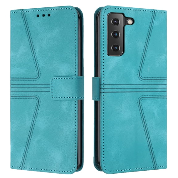 For Samsung Galaxy S21 Plus Wallet Case,Leather Flip Case RFID Blocking Credit Card Holder Folio Magnetic Stand TPU Interior Shockproof Cover Color Matching With Wrist Strap,Green