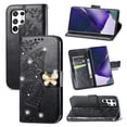 thumbnail image 1 of Samsung Galaxy S21 Plus Wallet Case, Mantto Bling Butterfly Flower PU Leather Flip Phone Cover Credit Cards Slot Shockproof Protective Kickstand Case for Samsung Galaxy S21 Plus, Black, 1 of 13