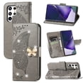 thumbnail image 1 of Samsung Galaxy S21 Plus Wallet Case, Mantto Bling Butterfly Flower PU Leather Flip Phone Cover Credit Cards Slot Shockproof Protective Kickstand Case for Samsung Galaxy S21 Plus, Gray, 1 of 13