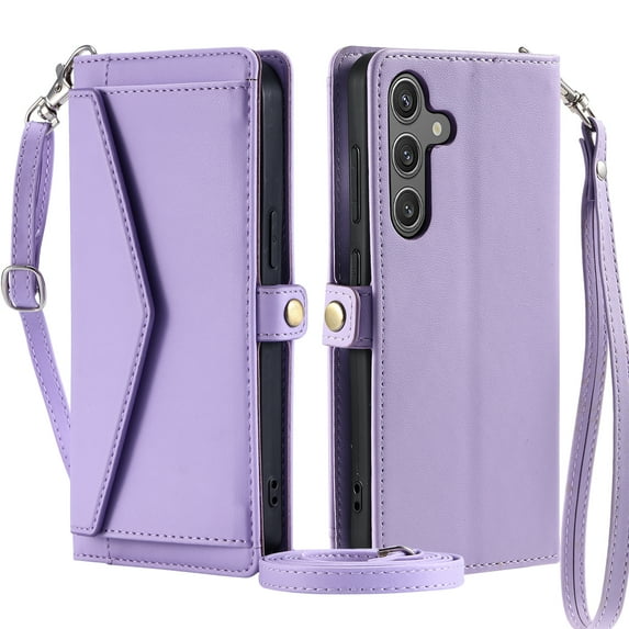For Samsung Galaxy S21+ Plus Wallet Case, RFID Blocking Crossybody Shoulder Strap Hand Wrist Flip Cover Carsd Holder Snap Closure Protective Phone Case for Samsung Galaxy S21+, Purple