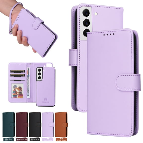 for Samsung Galaxy S21 Removable Wallet Case, Premium PU Leather Flip Cover with [RFID Blocking][ Detachable Card Holder][Stand Function][Wrist Strap] Shockproof Protectove Phone Cover,Purple