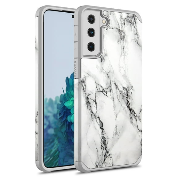Samsung Galaxy S21 Ultra 5G Case (7.1"), Rosebono Slim Hybrid Shockproof Hard Cover Graphic Fashion Colorful Skin Cover Armor Case for Samsung Galaxy S21 Ultra 5G (White Marble)