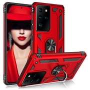 Samsung Galaxy S21 Ultra 5G Case, Dteck Hybrid Rugged Shockproof Case with 360 Degree Rotation Ring Holder Finger Kickstand for Samsung Galaxy S21 Ultra,Red