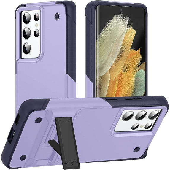 Samsung Galaxy S21 Ultra 5G Case Military Shockproof Kickstand Cell Phone Cover Protective with Upgrade Hard PC & Premium Soft TPU Kickstand for Galaxy S21 Ultra 6.8 inch Purple