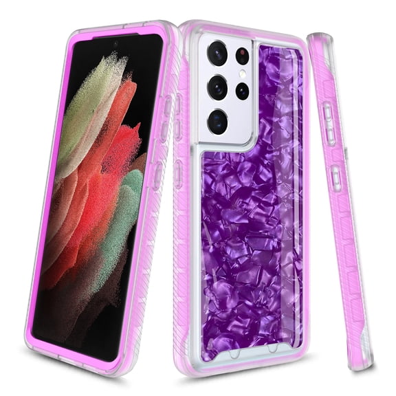 Samsung Galaxy S21 Ultra 5G Case, Rosebono Graphic Design Shockproof Impact Resistant Protective Full-Body Rugged Clear Hybrid Bumper Case for Samsung Galaxy S21 Ultra 5G (Purple Shell)