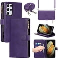 thumbnail image 1 of for Samsung Galaxy S21 Ultra 5G Wallet Case with S-Pen Slot Holder,[9 Card Slots] Removable Adjustable Crossbody Necklace Lanyard Shoulder Strap Zipper Magnetic Leather Case,6.8 inch Purple, 1 of 14