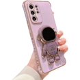 thumbnail image 1 of Samsung Galaxy S21 Ultra 6.8” Phone Case with Cute Astronaut Plating Stand Holder Luxury Electroplated Edge Case with Side Cute Small Heart Pattern Soft Shockproof Kickstand Bumper (Purple), 1 of 6