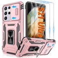 thumbnail image 1 of for Samsung Galaxy S21 Ultra Case with [2 Pack] HD Screen Protector with Slide Camera Cover,  360° Rotation Ring Kickstand [ Grade] Shockproof Protective Case for S21 Ultra, Rose Gold, 1 of 15