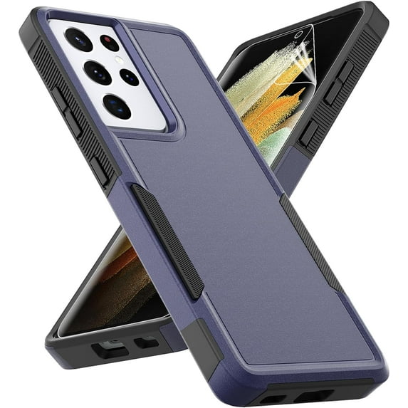 for Samsung Galaxy S21 Ultra Case: Dual Layer Protective Heavy Duty Cell Phone Cover Shockproof Rugged with Screen Protector - Military Protection Bumper Tough - Samsung Galaxy S21 Ultra 5G, Blue