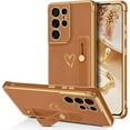 thumbnail image 1 of Samsung Galaxy S21 Ultra Case, Galaxy S21 Ultra Phone Case Love Heart Cute Case with Wristband Kickstand Holder Soft TPU Plating Bumper Protective Galaxy S21 Ultra Case for Girls Women, Brown, 1 of 16