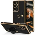 thumbnail image 1 of Samsung Galaxy S21 Ultra Case, Galaxy S21 Ultra Phone Case Love Heart Cute Case with Wristband Kickstand Holder Soft TPU Plating Bumper Protective Galaxy S21 Ultra Case for Girls Women, Black, 1 of 16