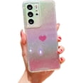 thumbnail image 1 of for Samsung Galaxy S21 Ultra Case Holographic Iridescent, Gradient Bling Glitter Clear Case with Camera Lens Cover Soft Shockproof Cute Heart S21 Ultra Women Phone Case 6.8" (Pink Heart), 1 of 6