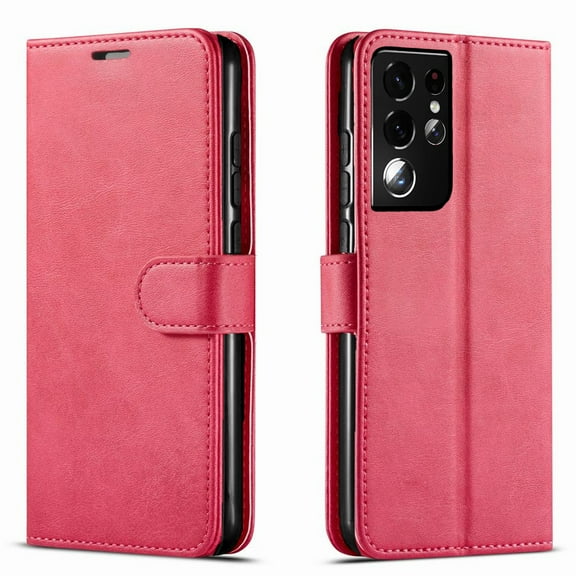 Samsung Galaxy S21 Ultra Case, Included [Tempered Glass Screen Protector], Starshop Premium Leather Wallet Pocket Credit Card Slots-Pink