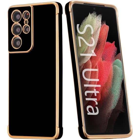 for Samsung Galaxy S21 Ultra Case Luxury Plating Case Cover Slim Lightweight Glossy Bling Phone Case Soft TPU Shockproof Bumper Case Electroplated Case,Black