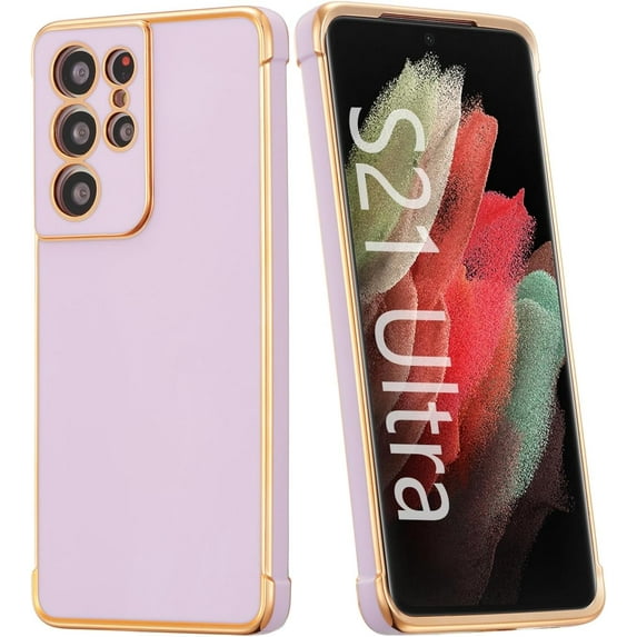 for Samsung Galaxy S21 Ultra Case Luxury Plating Case Cover Slim Lightweight Glossy Bling Phone Case Soft TPU Shockproof Bumper Case Electroplated Case,Purple
