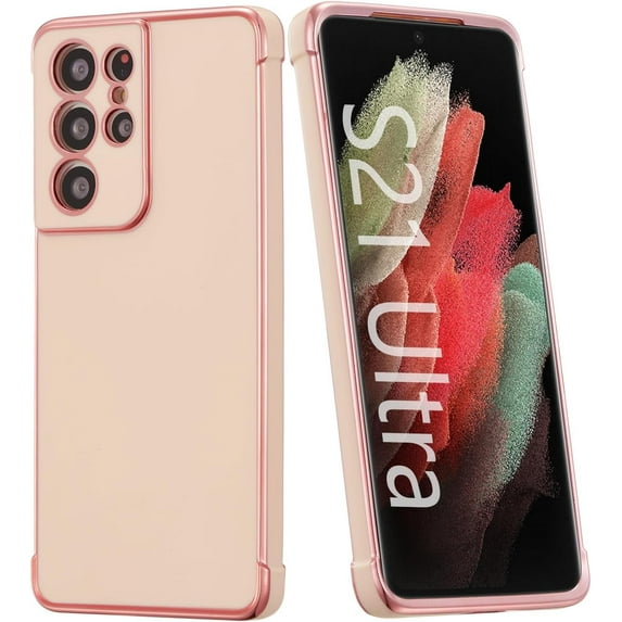 for Samsung Galaxy S21 Ultra Case Luxury Plating Case Cover Slim Lightweight Glossy Bling Phone Case Soft TPU Shockproof Bumper Case Electroplated Case,Pink