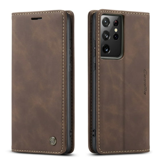Samsung Galaxy S21 Ultra Case, Mantto Retro Cover Kickstand Folio Magnetic Phone Cover Luxury Cash Wallet Pocket With Card Slot High Qulity PU Leather Skin For Samsung Galaxy S21 Ultra, Coffee