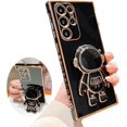 thumbnail image 1 of for Samsung Galaxy S21 Ultra Case,Pasteable Astronaut Kickstand Stand Bracket,Gold Trim Plating Cover for Women Upgrade Shockproof Corner for Samsung Galaxy S21 Ultra (S21Ultra,black), 1 of 11