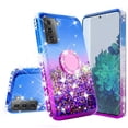 thumbnail image 1 of Samsung Galaxy S21 Ultra Case Ring Kickstand w/ TPU Screen Protector Liquid Quicksand Glitter Cute Bling Girls Women [Shock Proof] for Samsung Galaxy S21 Ultra - Ring Purple/Blue, 1 of 5